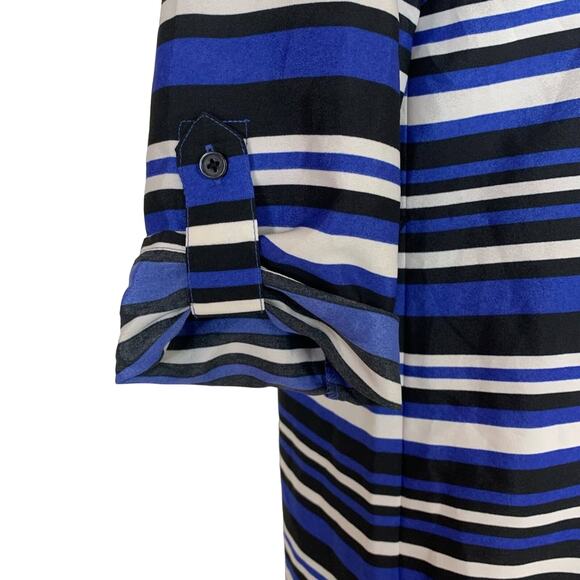 Gap Outlet Blue Dress Women's Size XS Striped Half Roll Tab Sleeve - Picture 4 of 7